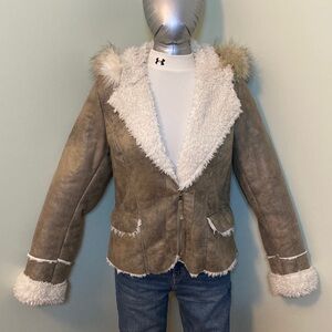 Wildflower Brown and White Jacket with Faux Fur Trim